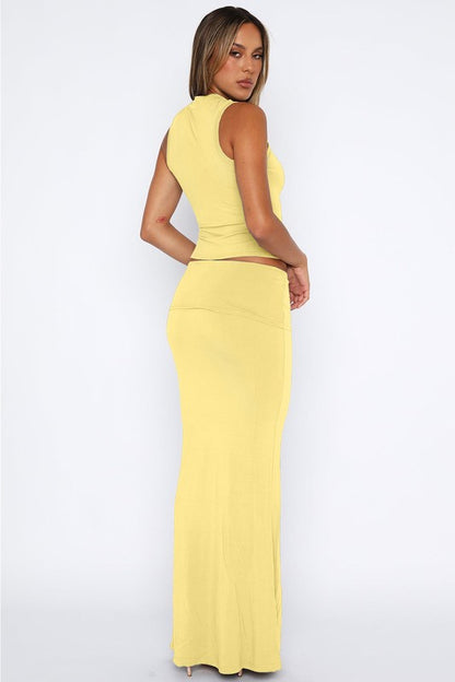 sleeveless round neckline and long maxi skirt set