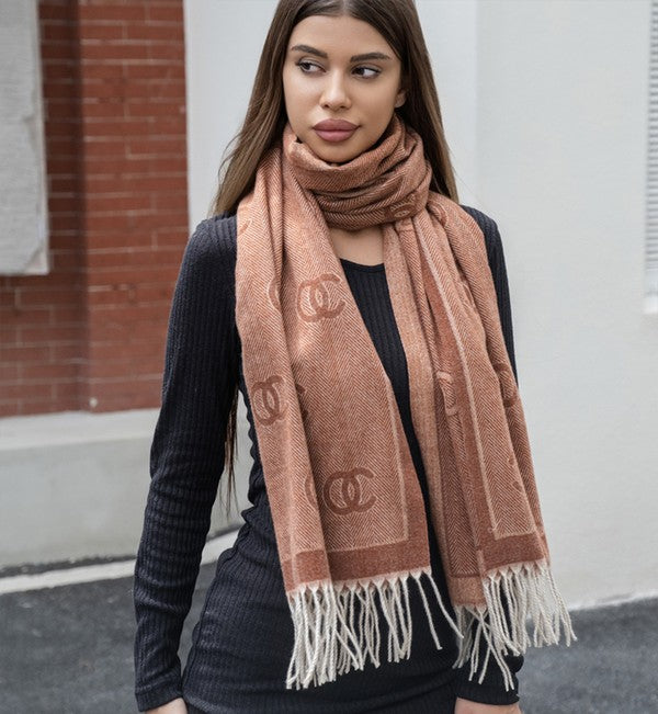 Double C Pattern Scarf with Fringe