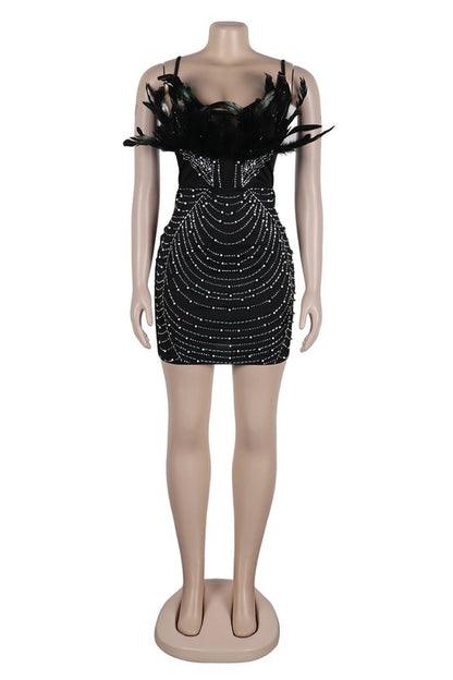 Feather sparkling mini dress