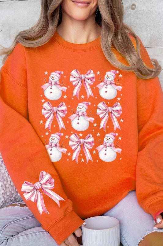 Coquette Bow Pink Snowman Graphic Sweatshirts