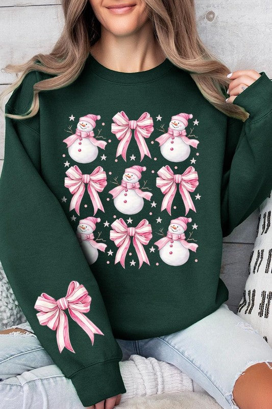 Coquette Bow Pink Snowman Graphic Sweatshirts