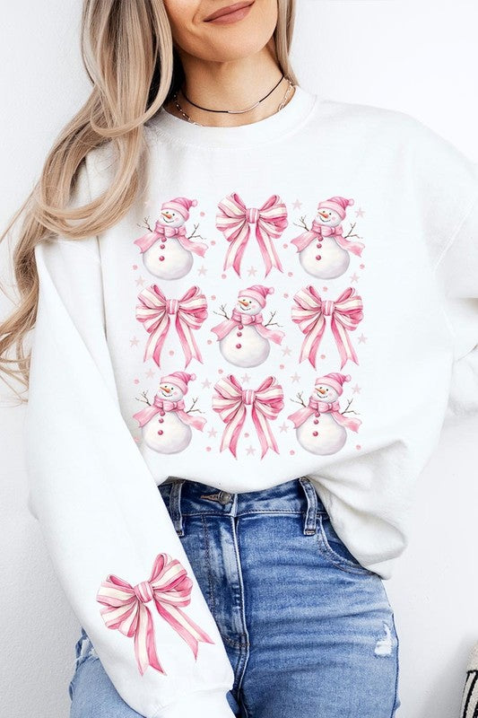 Coquette Bow Pink Snowman Graphic Sweatshirts