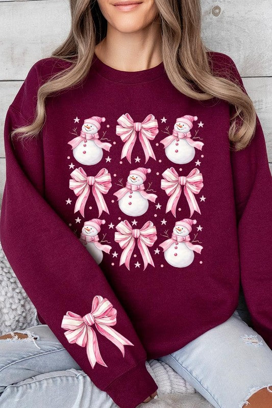 Coquette Bow Pink Snowman Graphic Sweatshirts