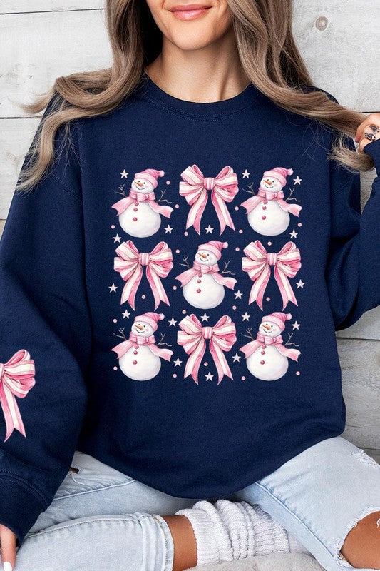 Coquette Bow Pink Snowman Graphic Sweatshirts