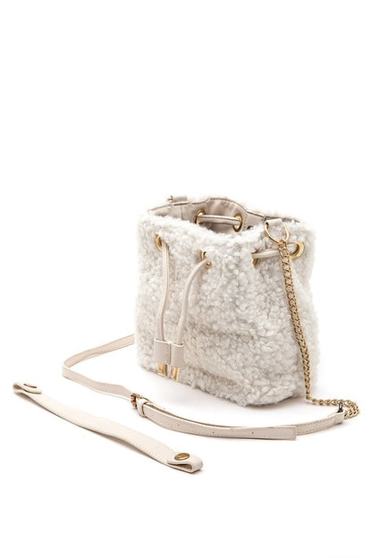 Faux Shearling Convertible Bucket Bag