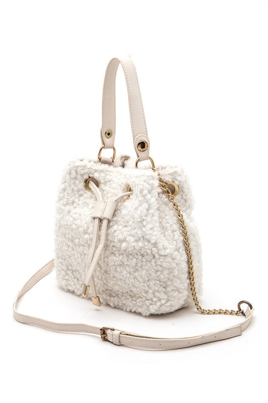 Faux Shearling Convertible Bucket Bag