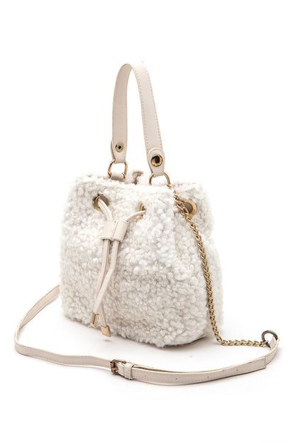 Faux Shearling Convertible Bucket Bag