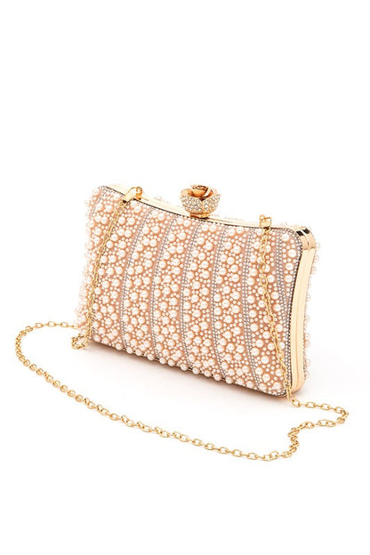 Pearl Rhinestone Evening Formal Box Clutch