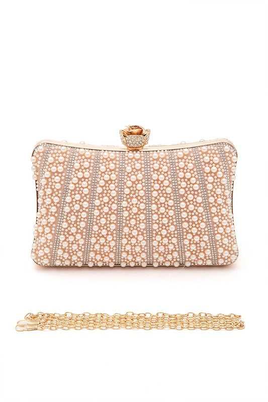 Pearl Rhinestone Evening Formal Box Clutch