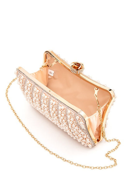 Pearl Rhinestone Evening Formal Box Clutch