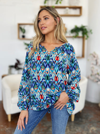 Printed Balloon Sleeve Blouse