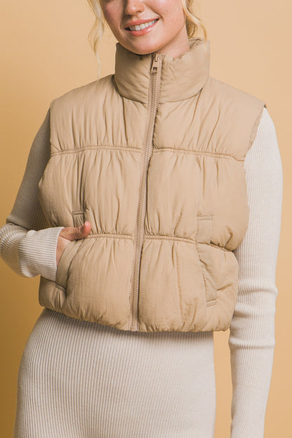 Zip Up Turtleneck Cropped Vest Coat