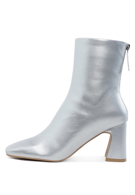 Square Toe Metallic Ankle Boots