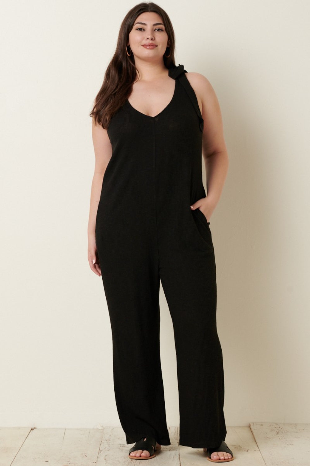 Knit V-Neck Cross Back Jumpsuit