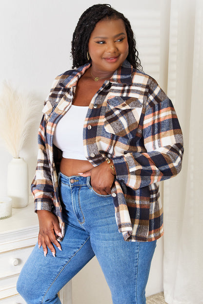 Plaid Button Front Shirt Jacket with Breast Pockets