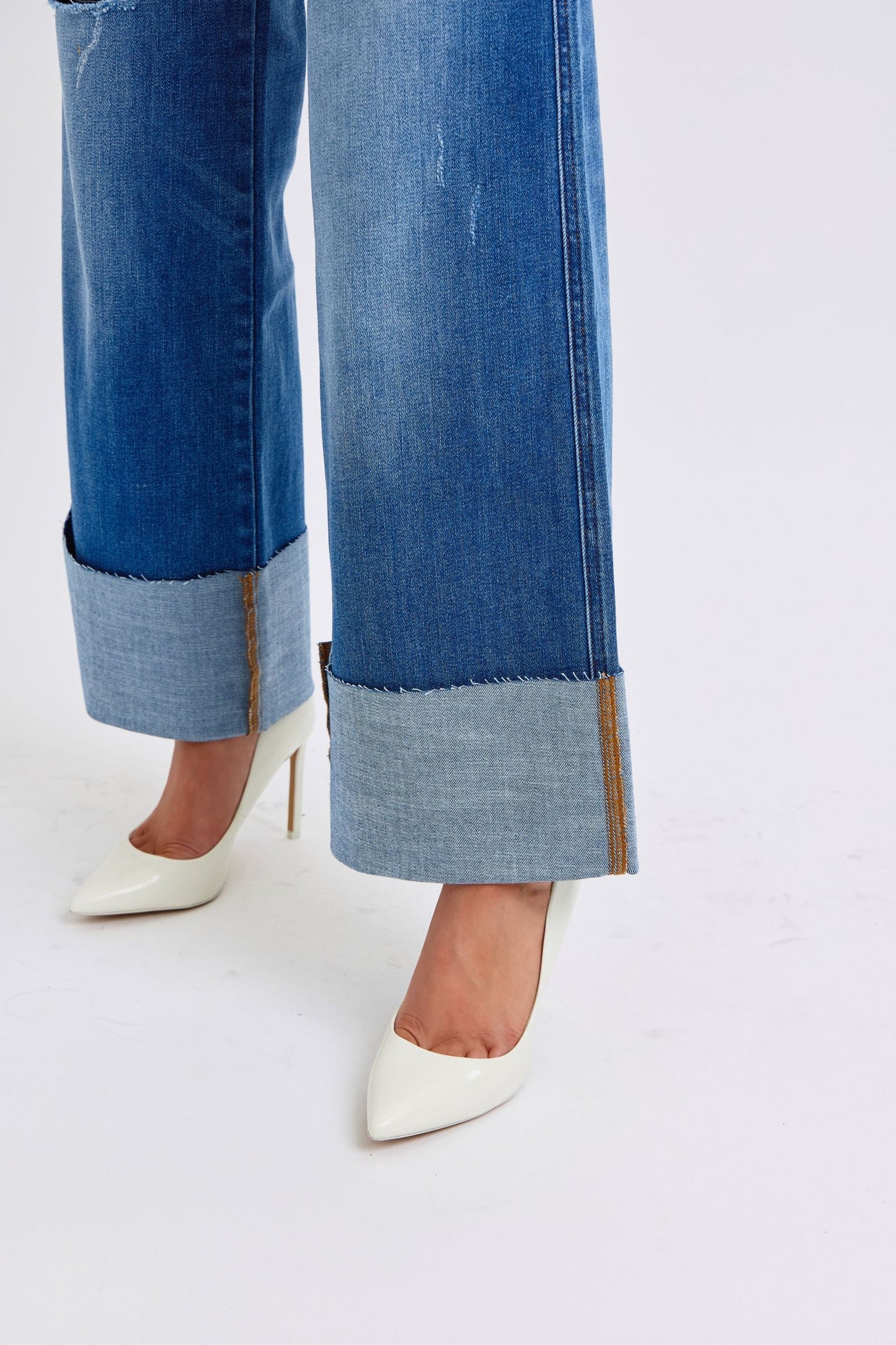 Distressed High Waist Wide Leg Jeans