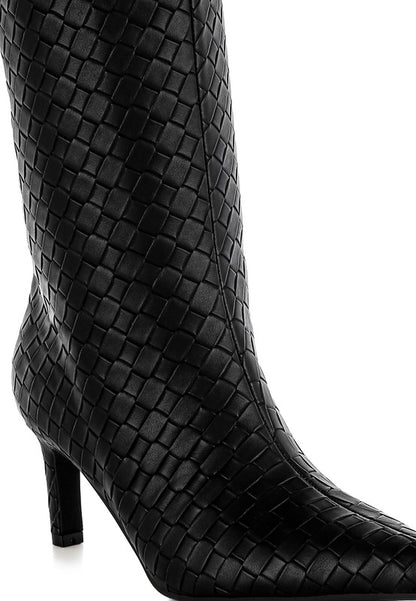 Woven Faux Leather Boots