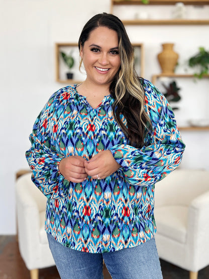 Printed Balloon Sleeve Blouse