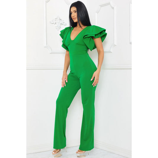 Double Layer Ruffle Shoulder Jumpsuit Womenswear Overalls Women