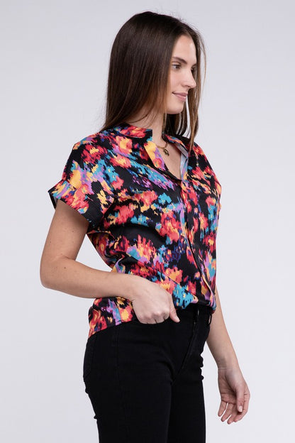 Notch Neck Floral Print Top