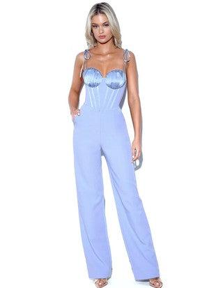 Baby Blue Satin Jumpsuit Soft Womenswear