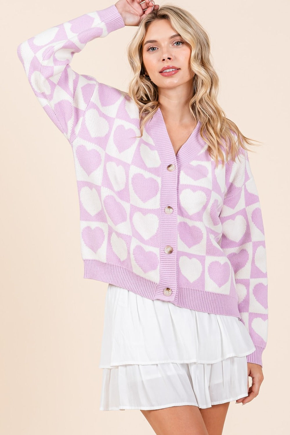 Checkered Heart Button Down Cardigan