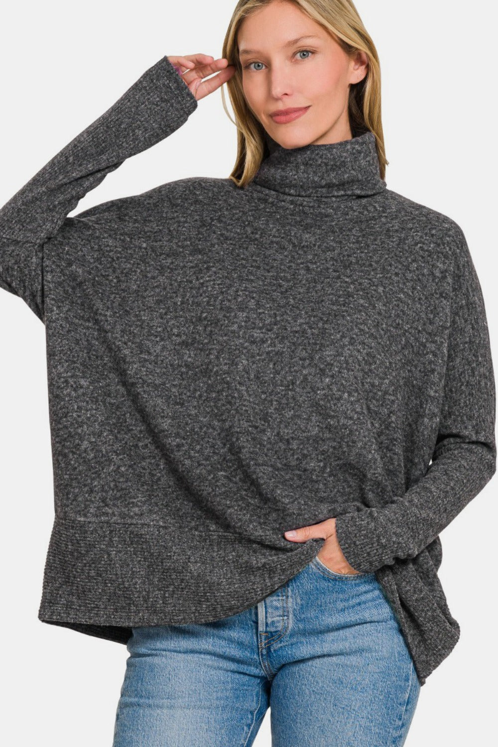 Brushed Melange Hacci Turtleneck Sweater