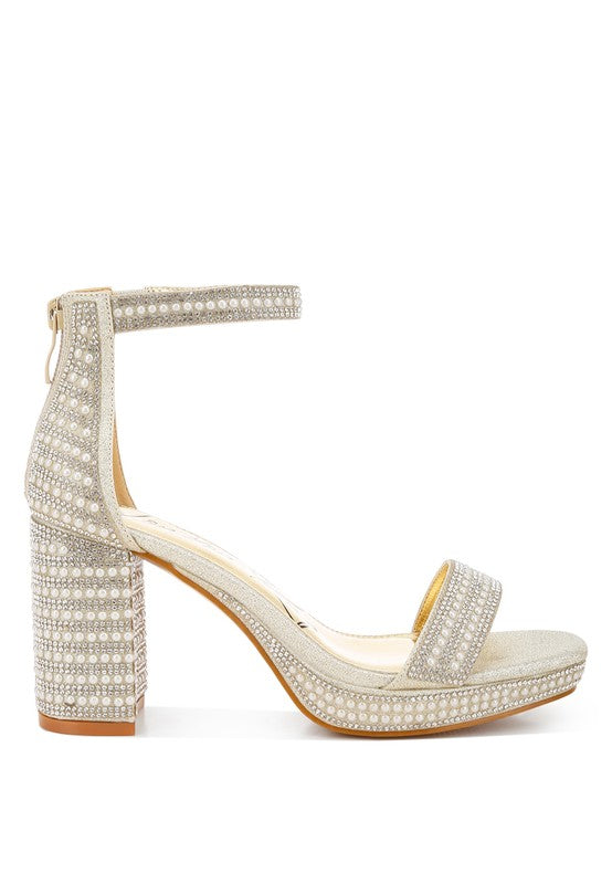 Rhinestones And Pearl Embellished Sandals