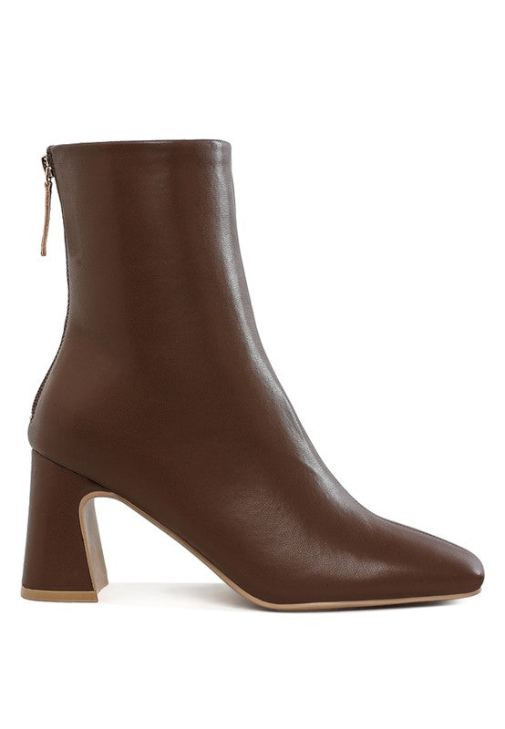 Faux Leather Square Toe Ankle Boots