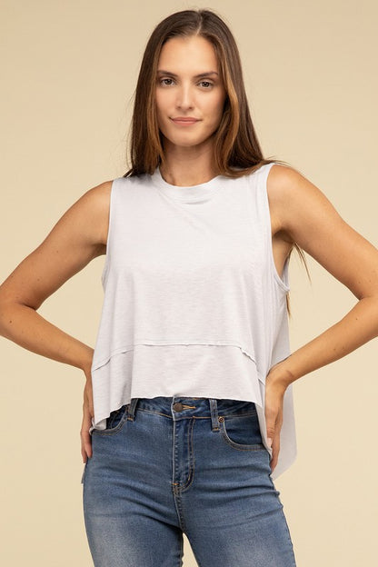 Shark Bite Side Slit Short Sleeveless Top