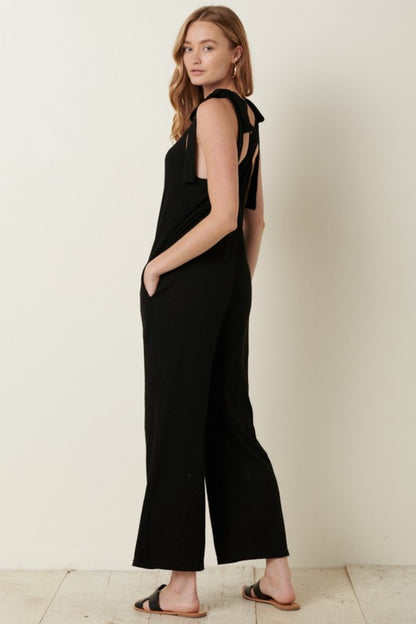 Knit V-Neck Cross Back Jumpsuit