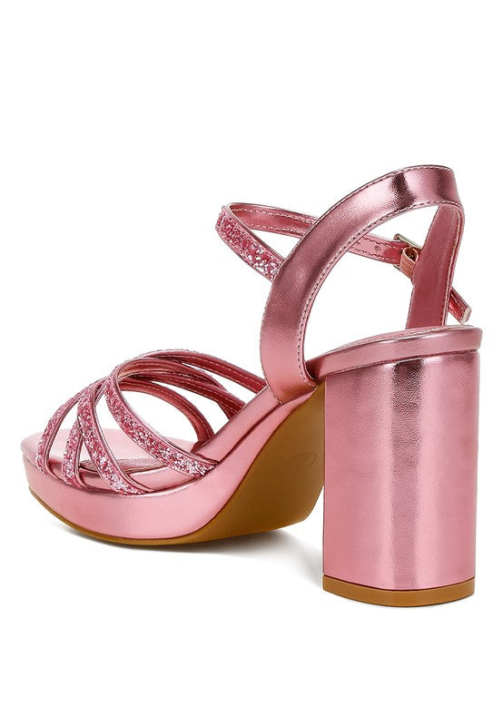 Glitter Strappy Block Sandals