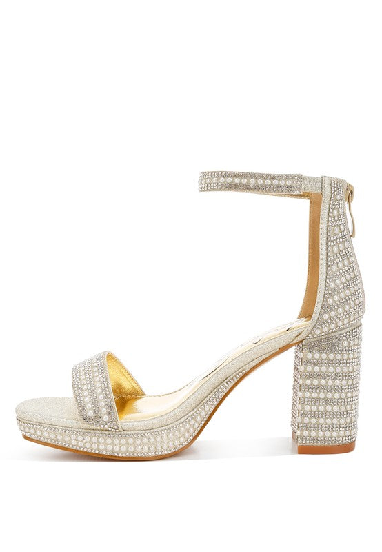 Rhinestones And Pearl Embellished Sandals