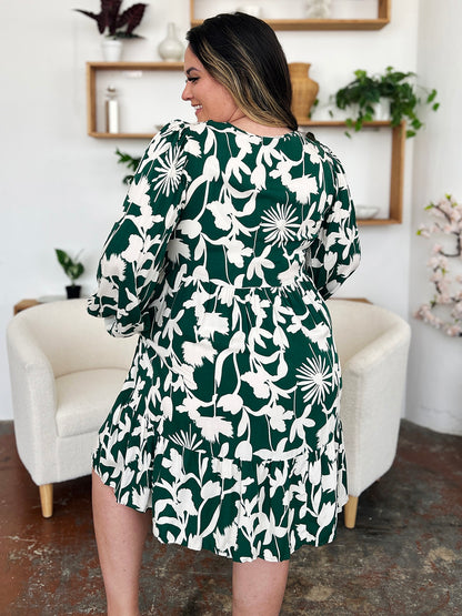 Printed Ruffle Hem Long Sleeve Dress