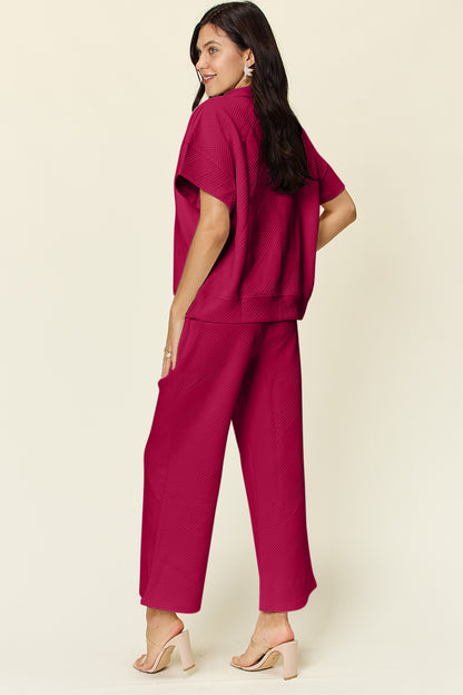 Half Zip Short Sleeve Top and Pants Set