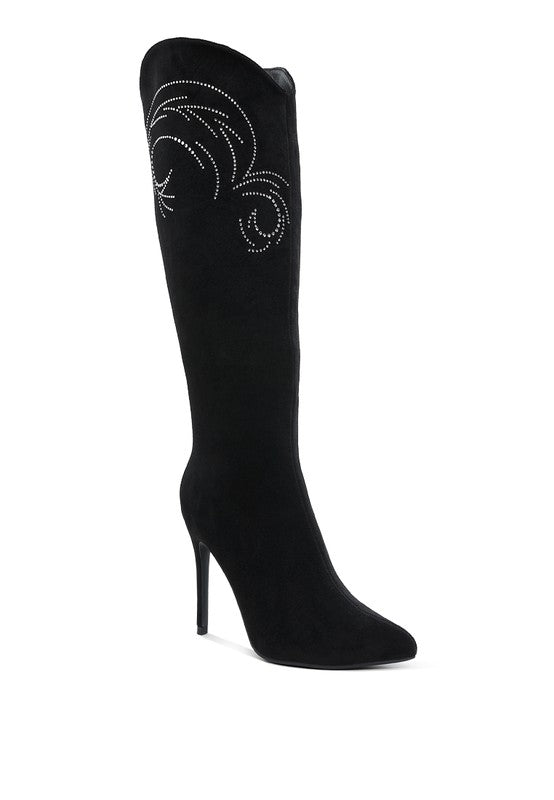 Becks Rhinestone Patterned Calf Boots