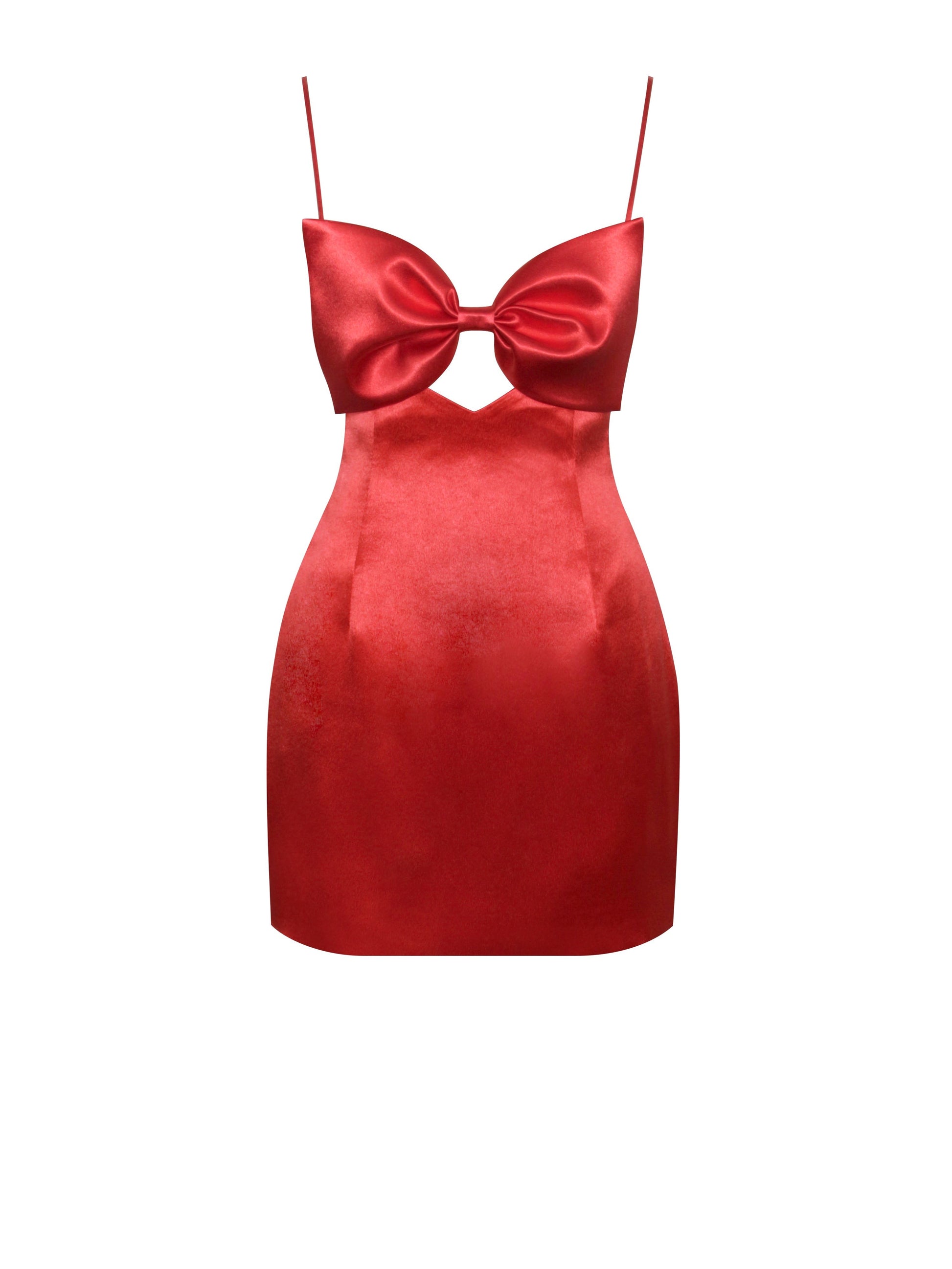 Luxury Red Satin Bow Mini Dress with Cutout and Adjustable Straps Womenswear Spaghetti Casual Zipper Maxi