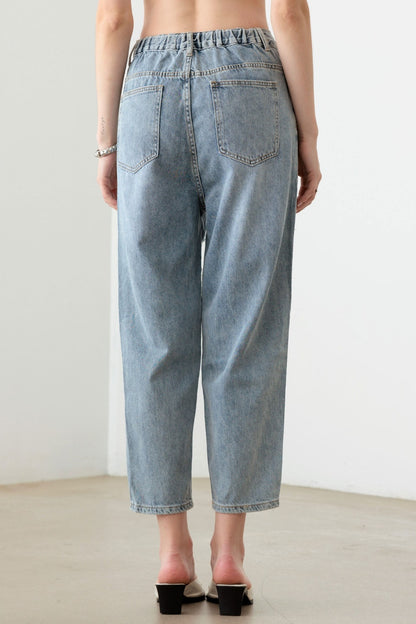 Washed Barrel Leg High Waist Distressed Jeans