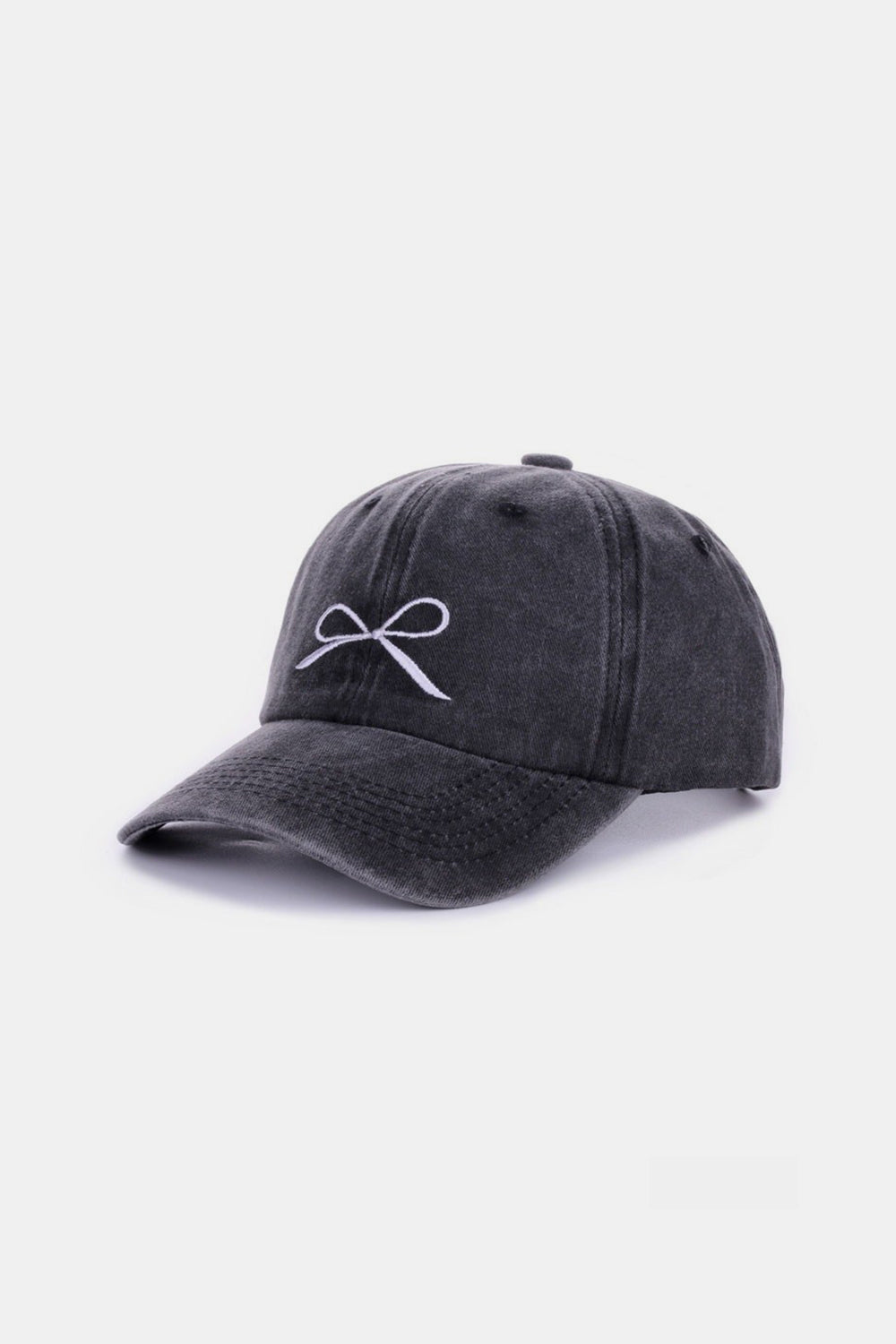 Bow Embroidered Washed Cotton Caps