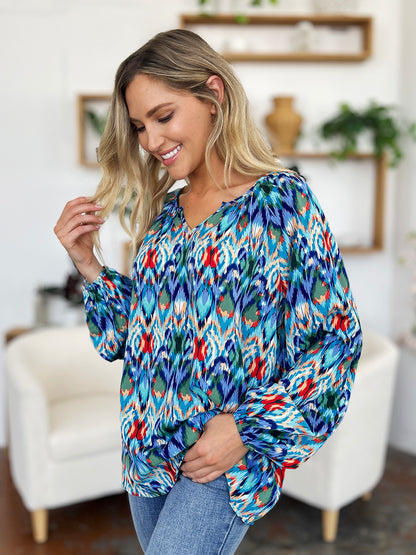 Printed Balloon Sleeve Blouse