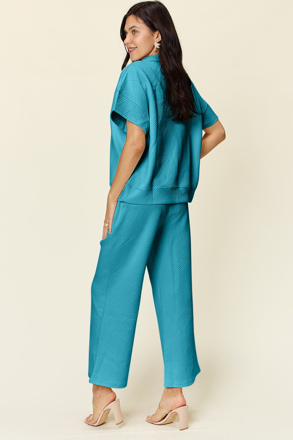 Half Zip Short Sleeve Top and Pants Set