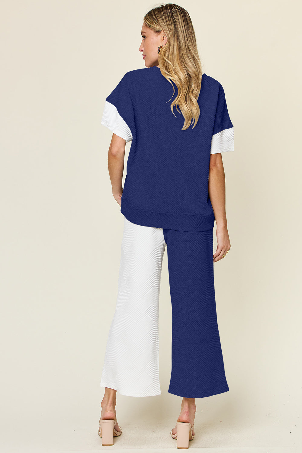 Texture Contrast T-Shirt and Wide Leg Pants Set