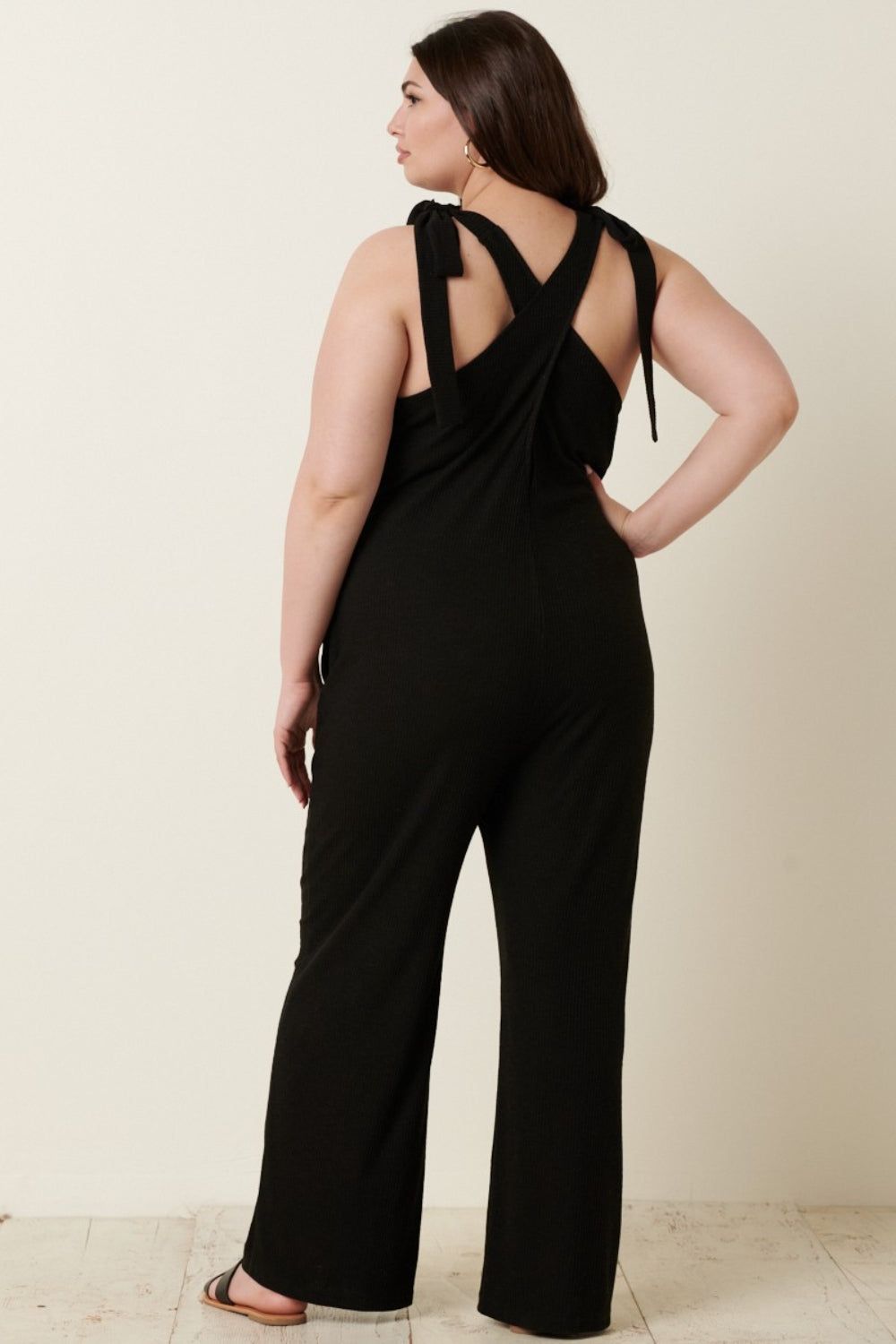 Knit V-Neck Cross Back Jumpsuit