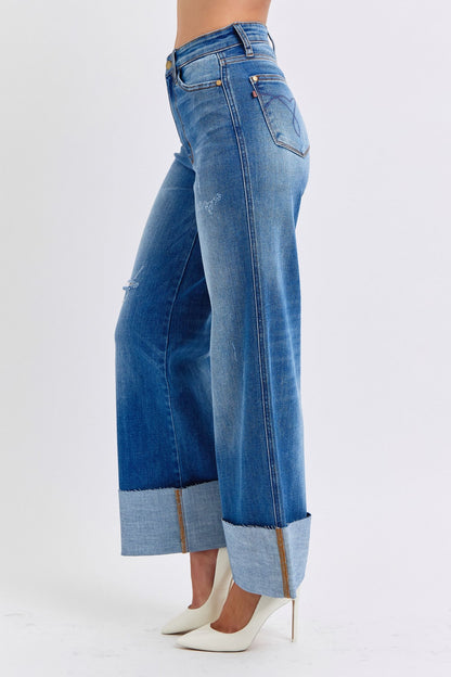 Distressed High Waist Wide Leg Jeans