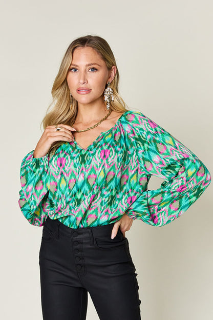 Printed Balloon Sleeve Blouse