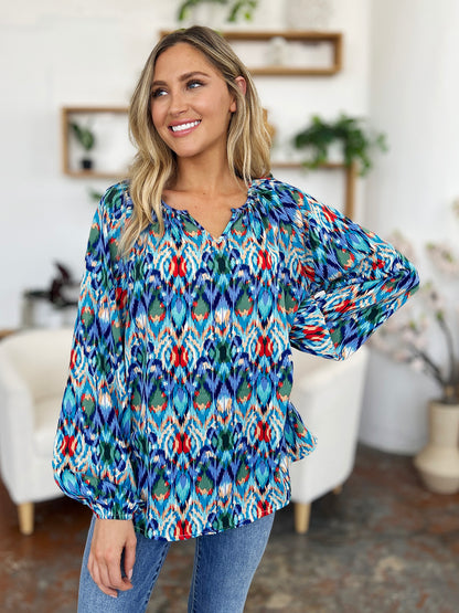 Printed Balloon Sleeve Blouse