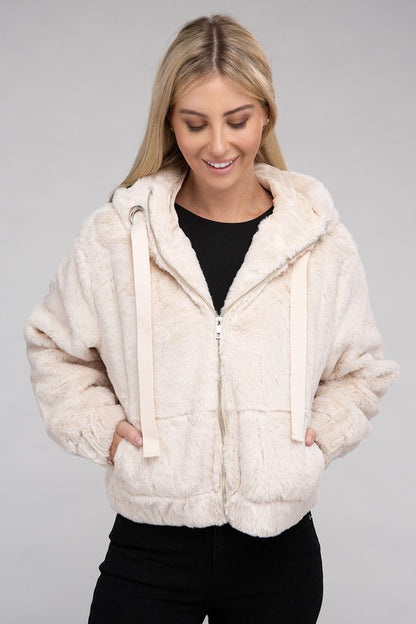 Fluffy Zip-Up Teddy Hoodie