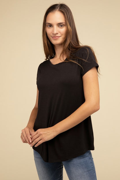 Flowy Round Hem Rayon Short Sleeve Top