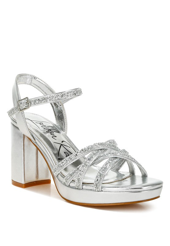 Glitter Strappy Block Sandals