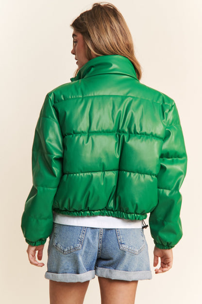 Snap and Zipper Closure Crop Puff Jacket